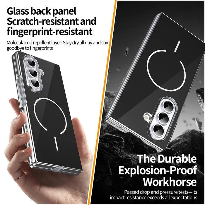 For Samsung Galaxy Z Fold7 5G Magnetic Case PC + Glass Back Shockproof Anti-Fingerprint Phone Cover with Screen Protector - Black - 3
