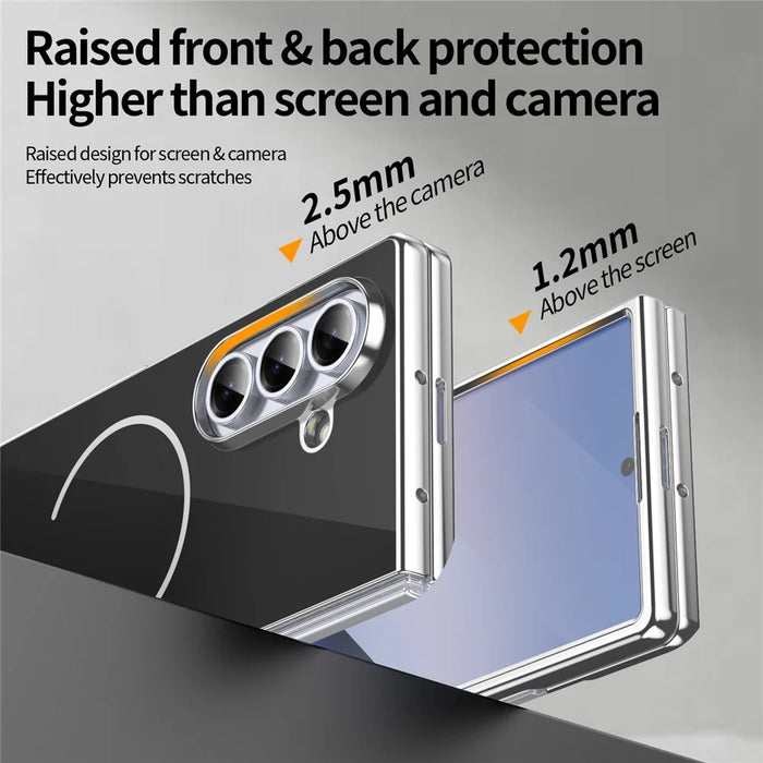 For Samsung Galaxy Z Fold7 5G Magnetic Case PC + Glass Back Shockproof Anti-Fingerprint Phone Cover with Screen Protector - Black - 6