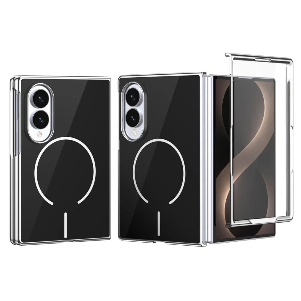 For Samsung Galaxy Z Fold8 Magnetic Case PC + Glass Back Shockproof Anti-Fingerprint Phone Cover with Screen Protector - Black - 1