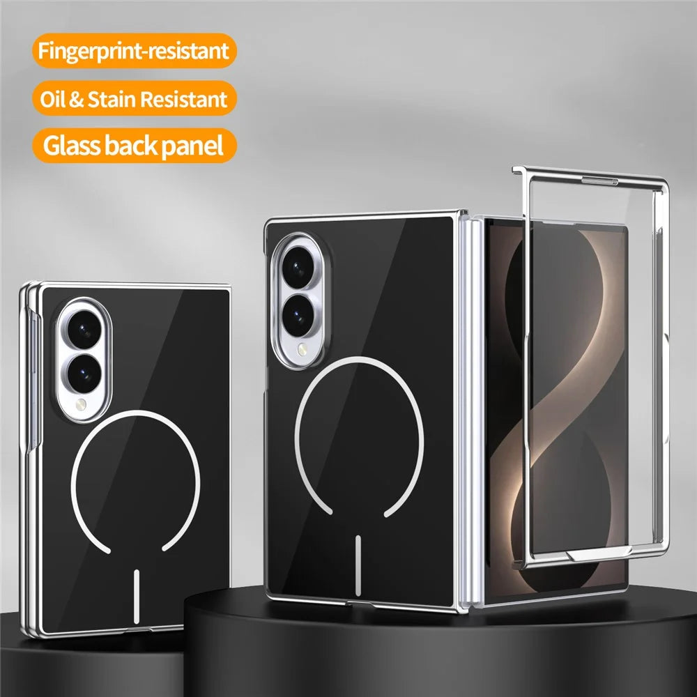 For Samsung Galaxy Z Fold8 Magnetic Case PC + Glass Back Shockproof Anti-Fingerprint Phone Cover with Screen Protector - Black - 2