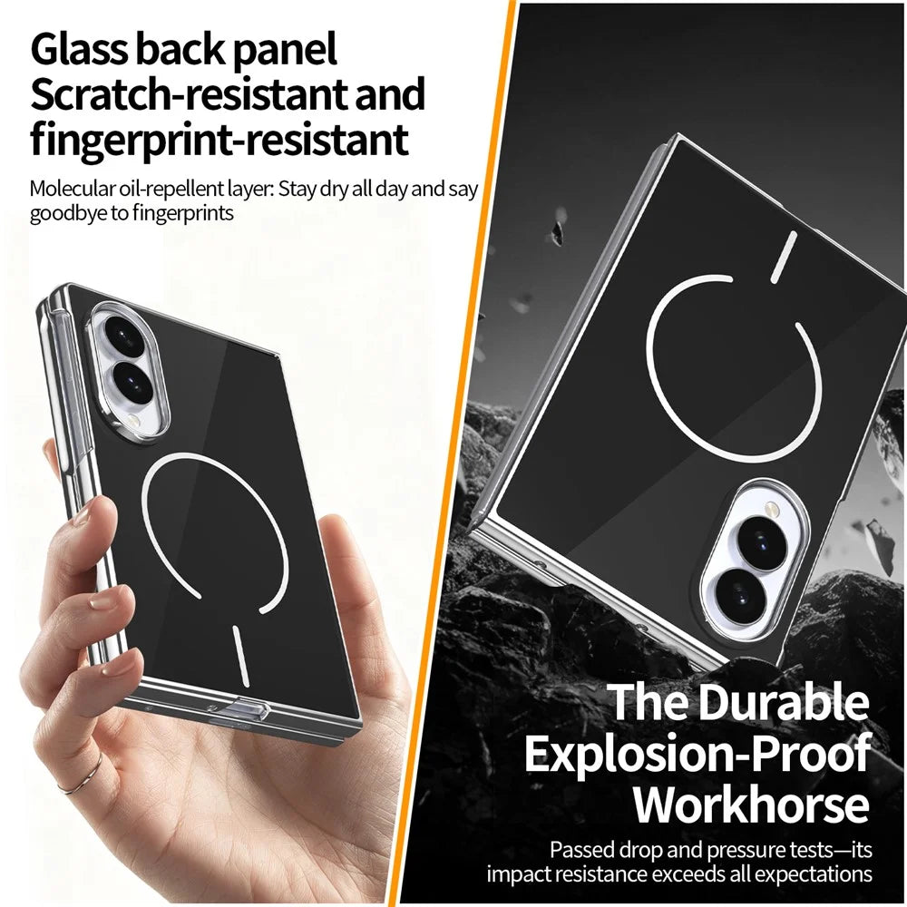 For Samsung Galaxy Z Fold8 Magnetic Case PC + Glass Back Shockproof Anti-Fingerprint Phone Cover with Screen Protector - Black - 3