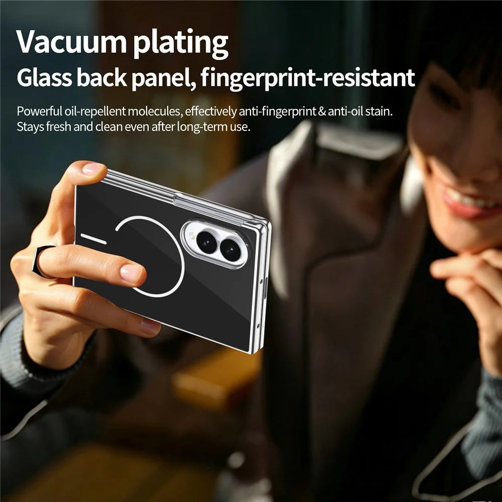 For Samsung Galaxy Z Fold8 Magnetic Case PC + Glass Back Shockproof Anti-Fingerprint Phone Cover with Screen Protector - Black - 5