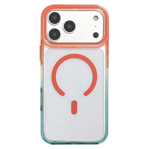 For iPhone 18 Pro / 17 Pro Magnetic Case Dual Color PC + TPU Crystal Clear Back Phone Cover - Orange+Sky Blue - 1