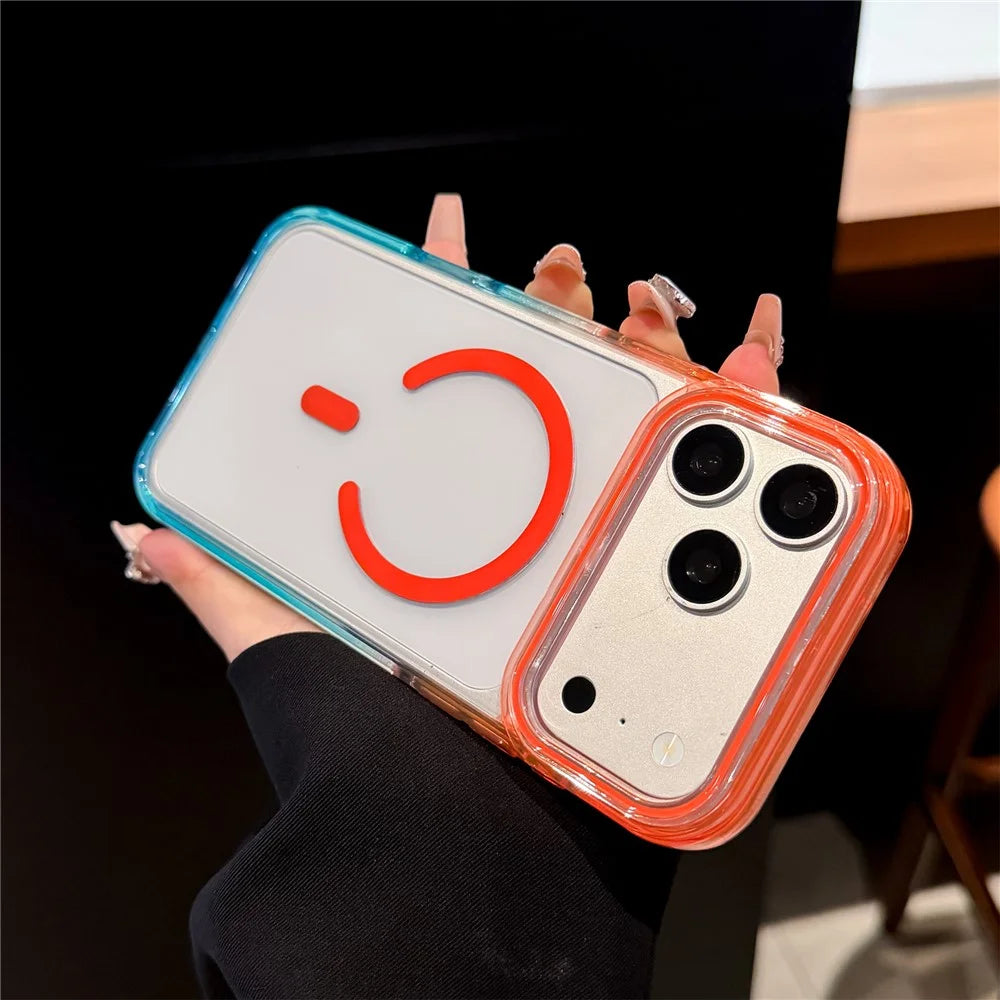 For iPhone 18 Pro / 17 Pro Magnetic Case Dual Color PC + TPU Crystal Clear Back Phone Cover - Orange+Sky Blue - 2