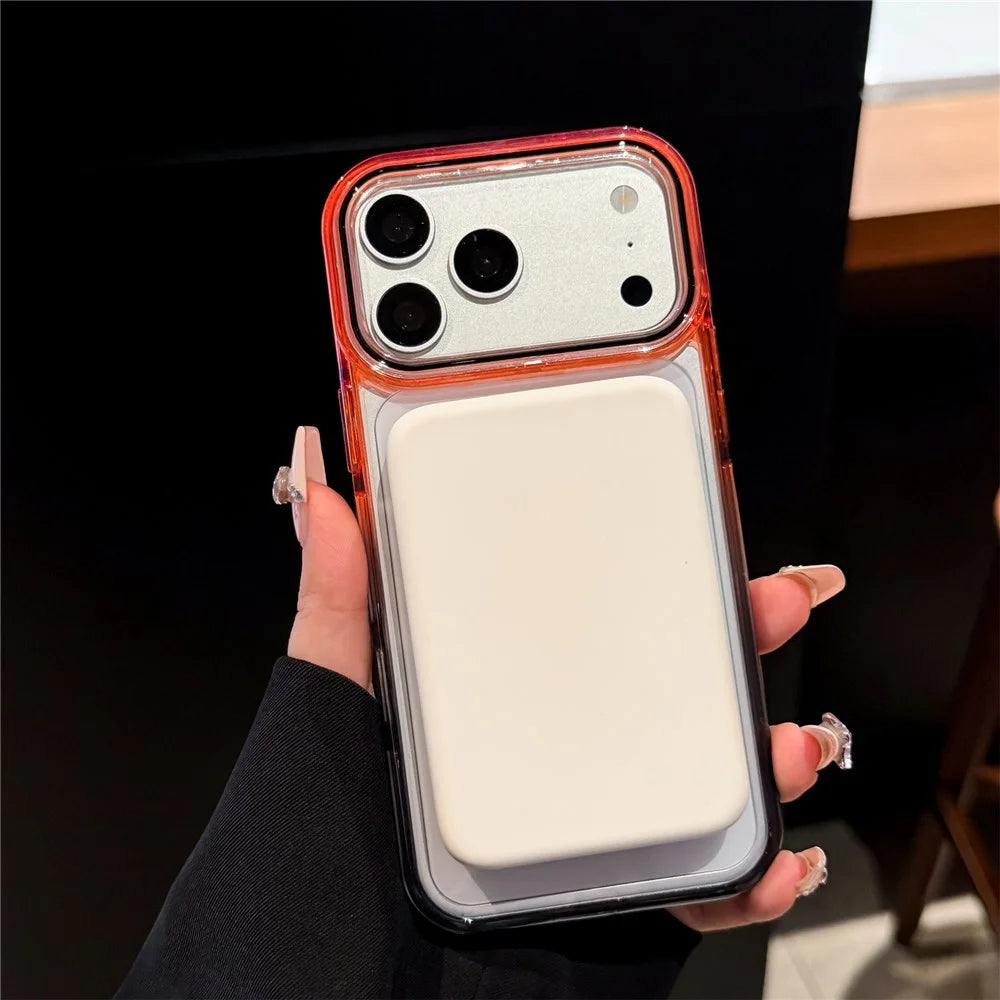 For iPhone 18 Pro / 17 Pro Magnetic Case Dual Color PC + TPU Crystal Clear Back Phone Cover - Orange+Sky Blue - 3