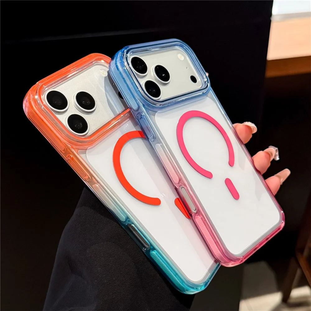 For iPhone 18 Pro / 17 Pro Magnetic Case Dual Color PC + TPU Crystal Clear Back Phone Cover - Orange+Sky Blue - 5