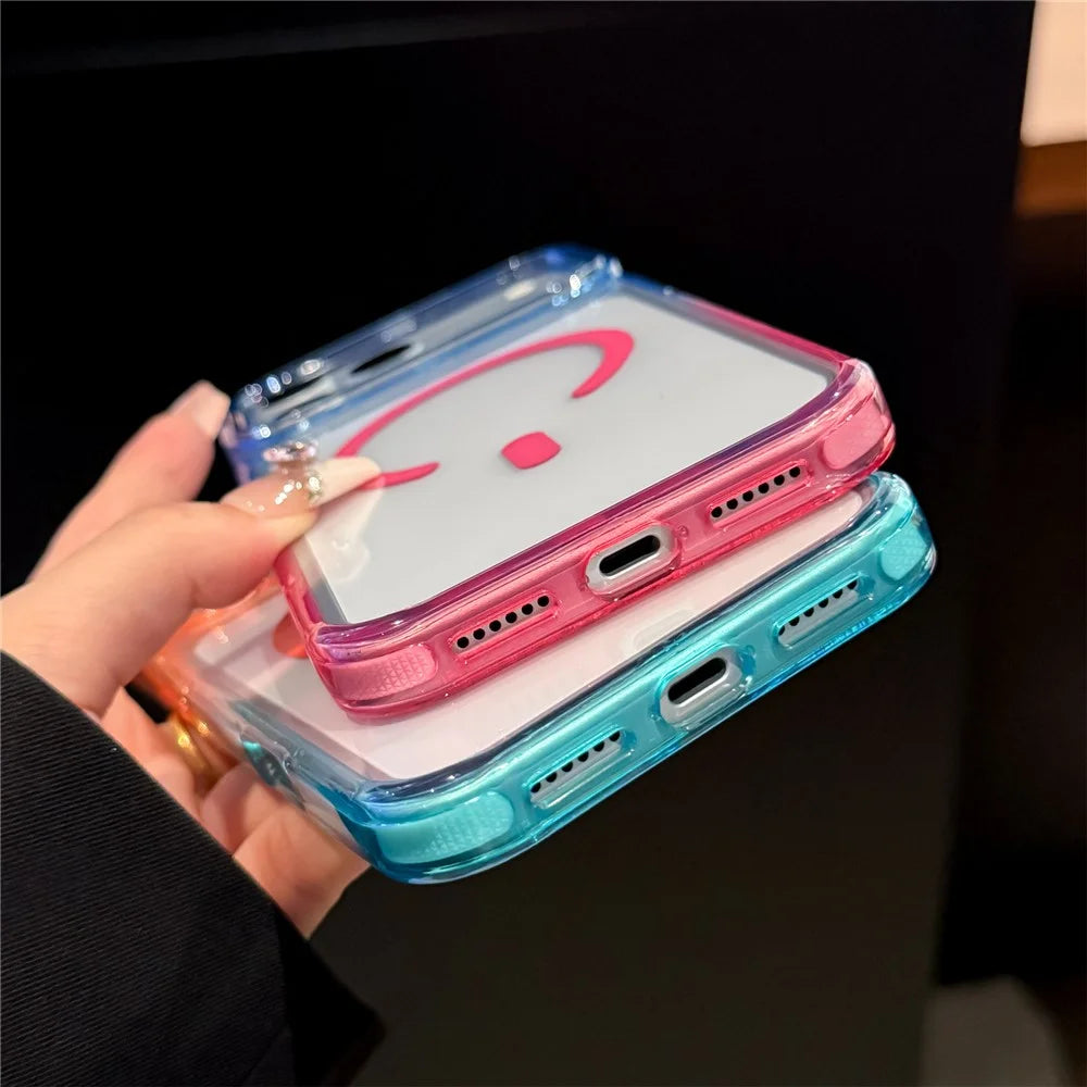 For iPhone 18 Pro Max / 17 Pro Max Magnetic Case Dual Color PC + TPU Crystal Clear Back Phone Cover - Orange+Sky Blue - 7