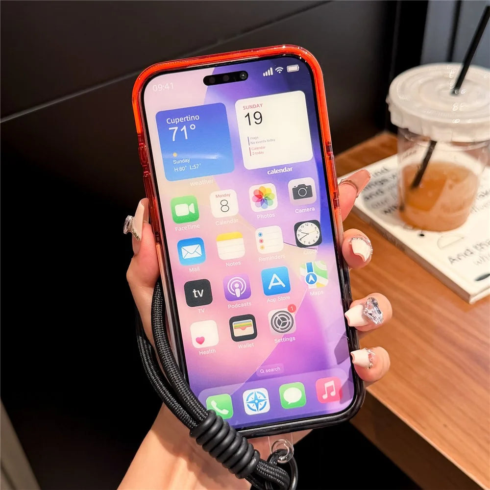 For iPhone 18 Pro Max / 17 Pro Max Magnetic Case Dual-Color PC + TPU Anti Drop Phone Cover with Lanyard - Orange+Sky Blue - 4