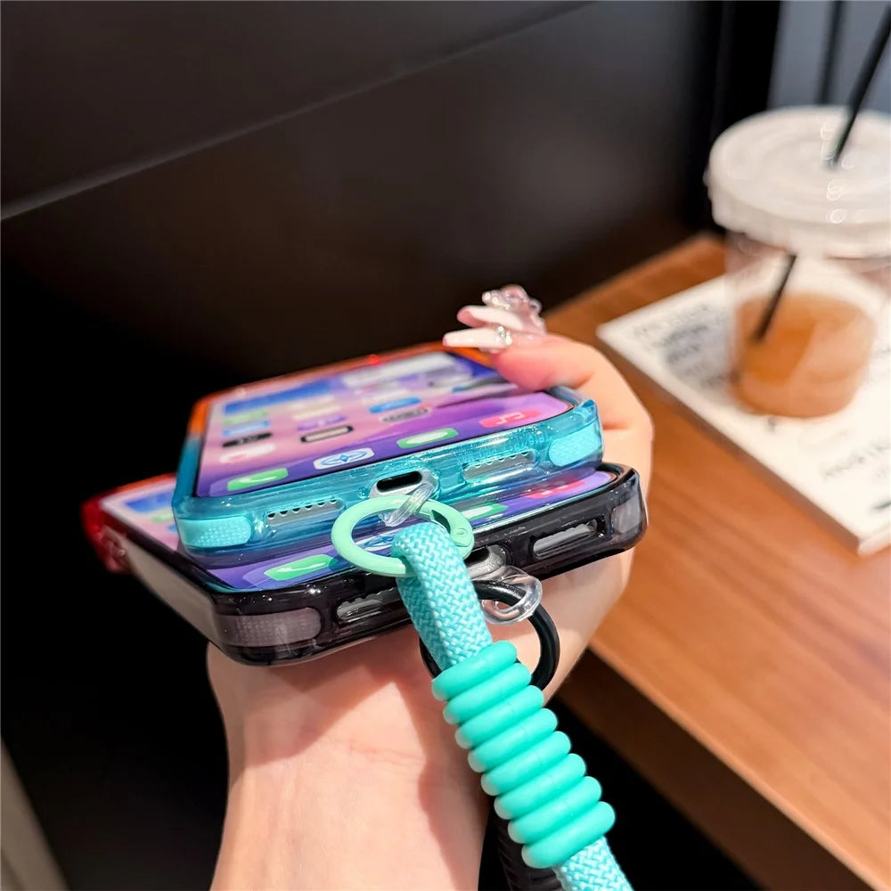 For iPhone 18 Pro Max / 17 Pro Max Magnetic Case Dual-Color PC + TPU Anti Drop Phone Cover with Lanyard - Orange+Sky Blue - 6