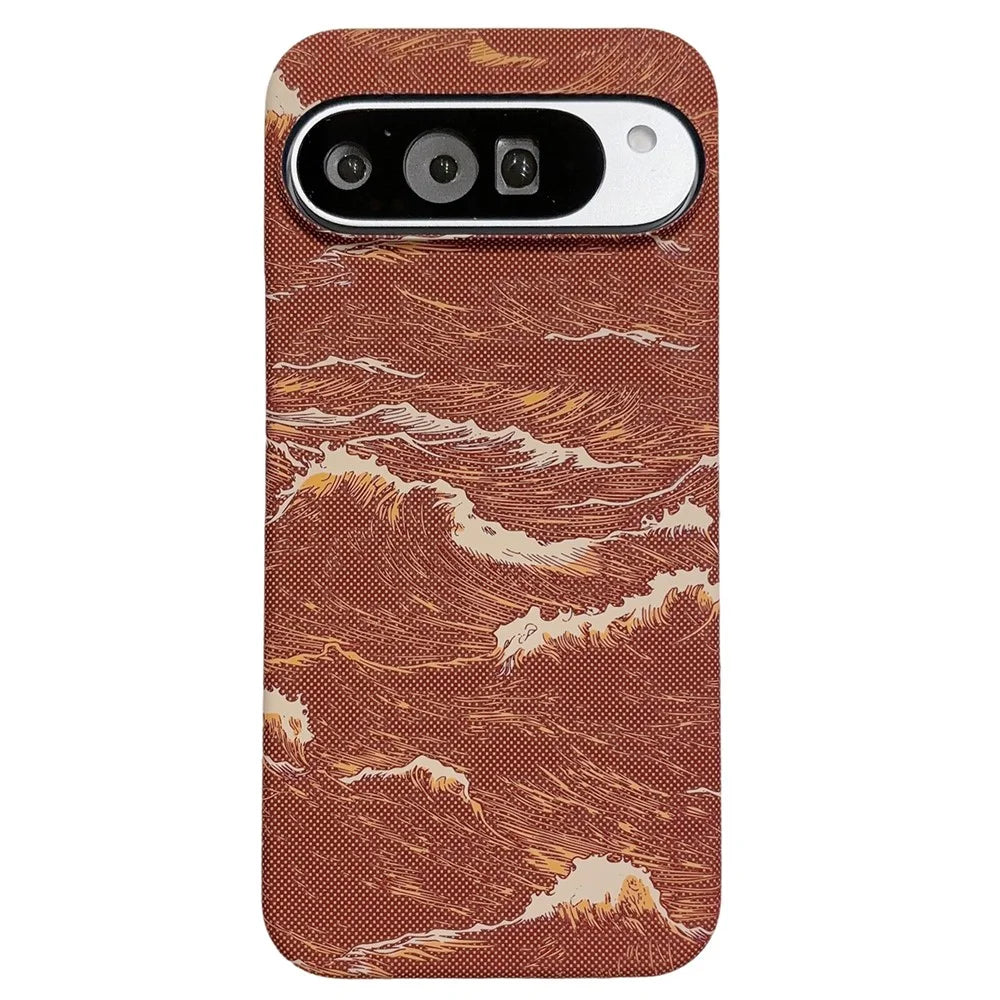 For Google Pixel 11 / Pixel 11 Pro Magnetic Case Water Transfer Printing Wave Pattern Shockproof PC Phone Cover - Orange - 1