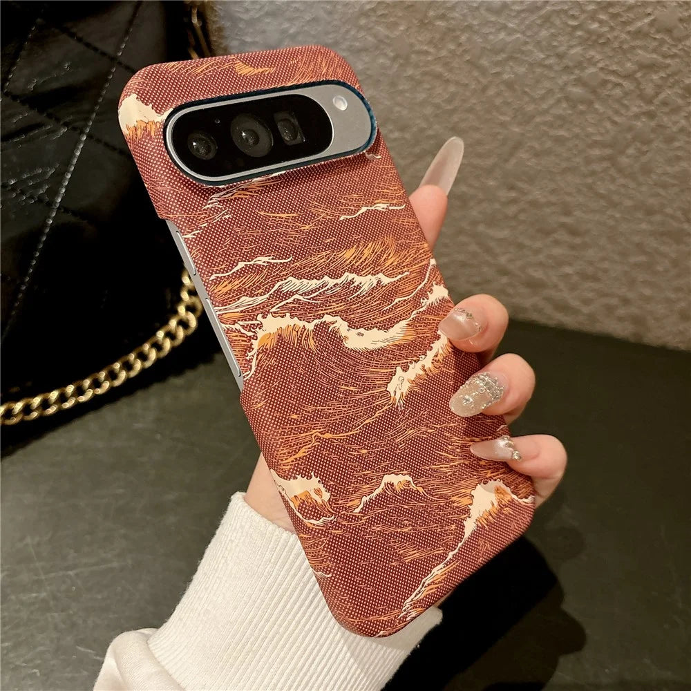 For Google Pixel 11 / Pixel 11 Pro Magnetic Case Water Transfer Printing Wave Pattern Shockproof PC Phone Cover - Orange - 2