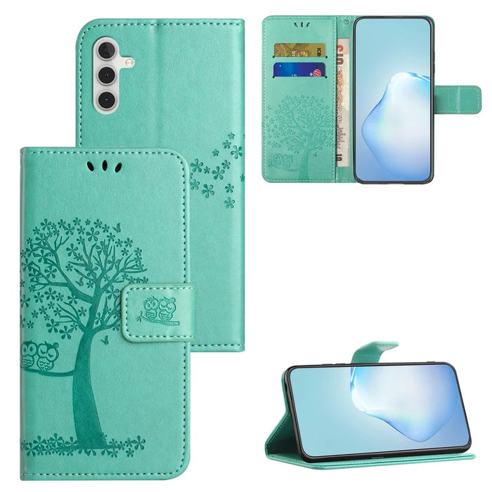 For Samsung Galaxy A34 5G Imprinted Owl Tree Pattern Stand Wallet Case PU Leather Full Protection Phone Cover - Green - 4