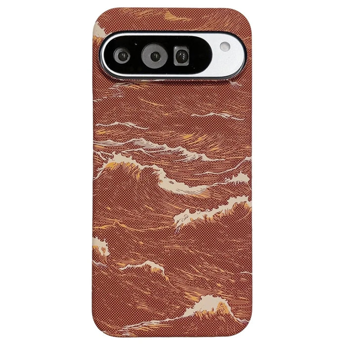 For Google Pixel 11 Pro XL Magnetic Case Water Transfer Printing Wave Pattern Shockproof PC Phone Cover - Orange - 1