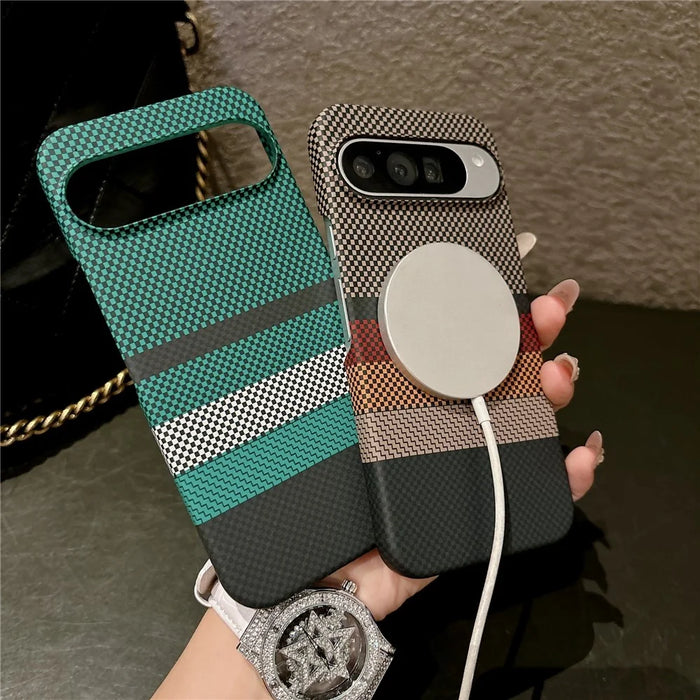 For Google Pixel 11 / Pixel 11 Pro Magnetic Case Water Transfer Printing Geometric Pattern Slim PC Phone Cover - Brown - 3