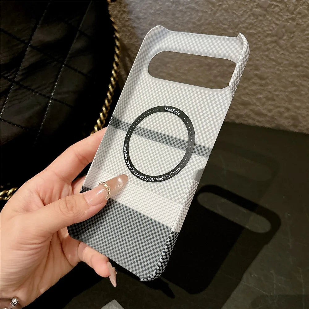 For Google Pixel 11 Pro XL Magnetic Case Water Transfer Printing Geometric Pattern Slim PC Phone Cover - Brown - 4
