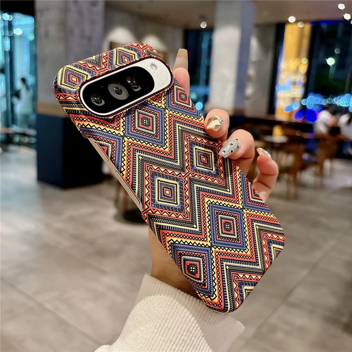 For Google Pixel 11 / Pixel 11 Pro Magnetic Case Water Transfer Printing Aramid Fiber Texture PC Phone Cover - Retro Pattern - 3