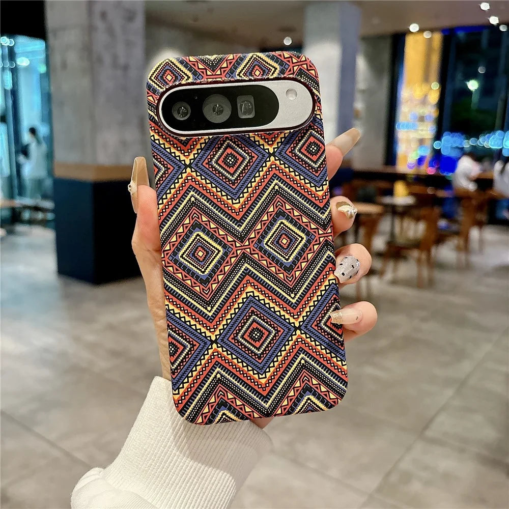 For Google Pixel 11 Pro XL Magnetic Case Water Transfer Printing Aramid Fiber Texture PC Phone Cover - Retro Pattern - 1