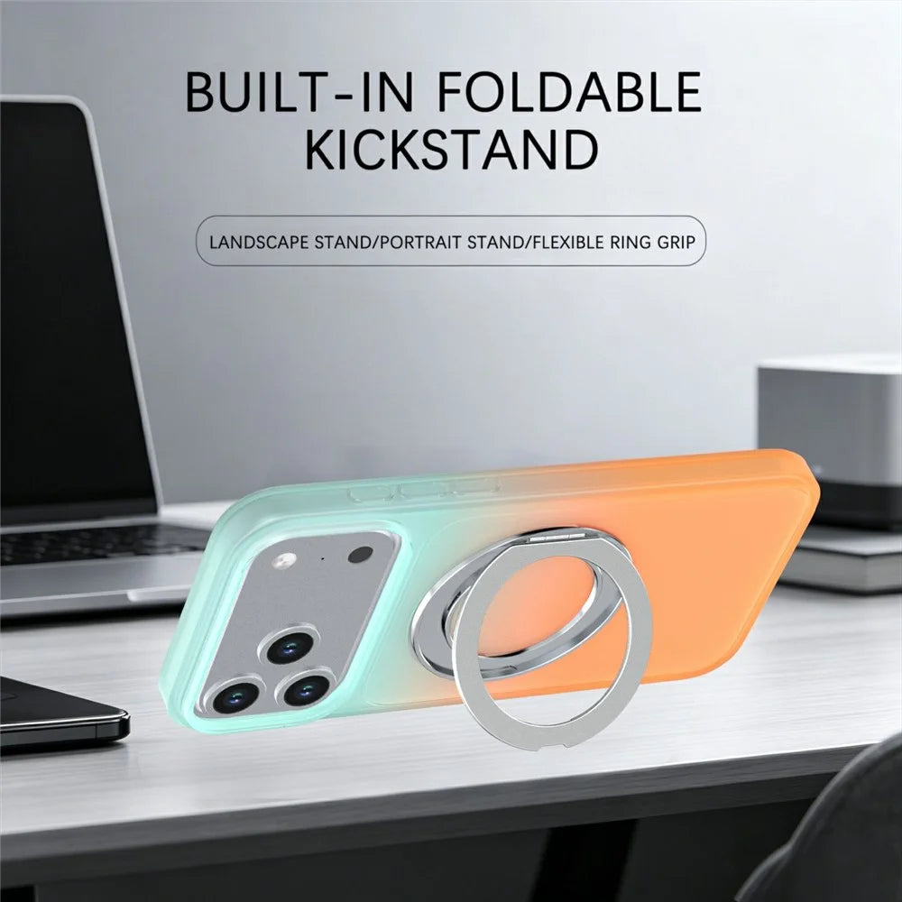 For iPhone 18 Pro  /  17 Pro Magnetic Case Rotary Kickstand Gradient Color PC + TPU Phone Cover - Orange - 3