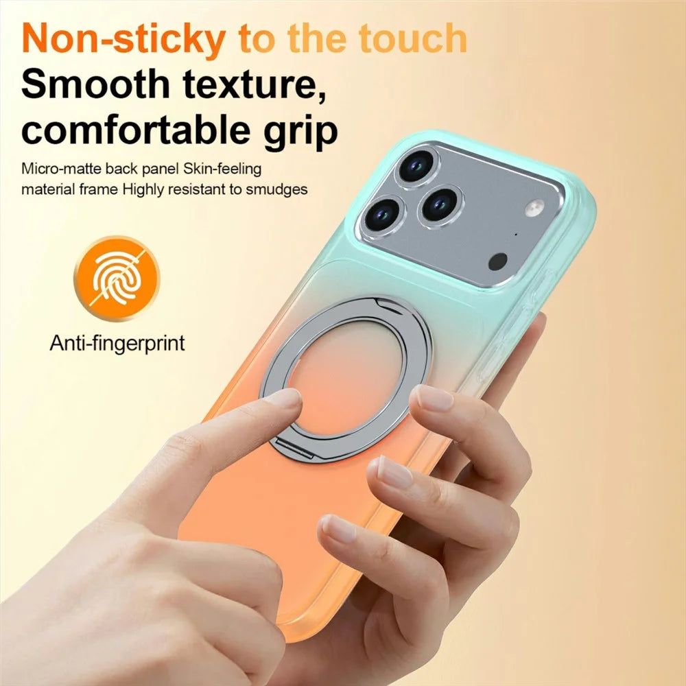 For iPhone 18 Pro  /  17 Pro Magnetic Case Rotary Kickstand Gradient Color PC + TPU Phone Cover - Orange - 5