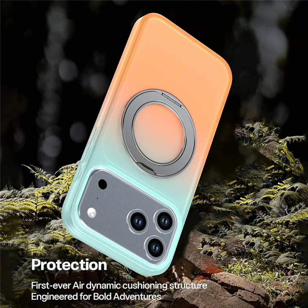 For iPhone 18 Pro  /  17 Pro Magnetic Case Rotary Kickstand Gradient Color PC + TPU Phone Cover - Orange - 6