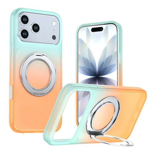 For iPhone 18 Pro Max  /  17 Pro Max Magnetic Case Rotary Kickstand Gradient Color PC + TPU Phone Cover - Orange - 1