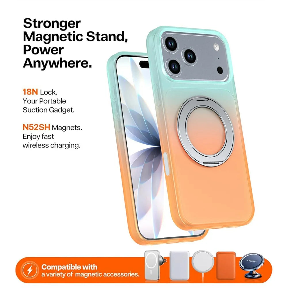For iPhone 18 Pro Max  /  17 Pro Max Magnetic Case Rotary Kickstand Gradient Color PC + TPU Phone Cover - Orange - 4