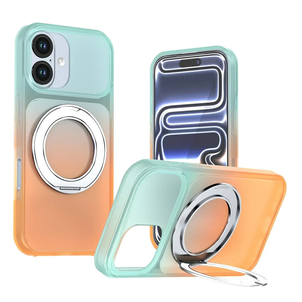 For iPhone 17 Magnetic Case Rotary Kickstand Gradient Color PC + TPU Phone Cover - Orange - 1