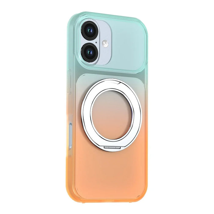 For iPhone 16 Magnetic Case Rotary Kickstand Gradient Color PC + TPU Phone Cover - Orange - 2