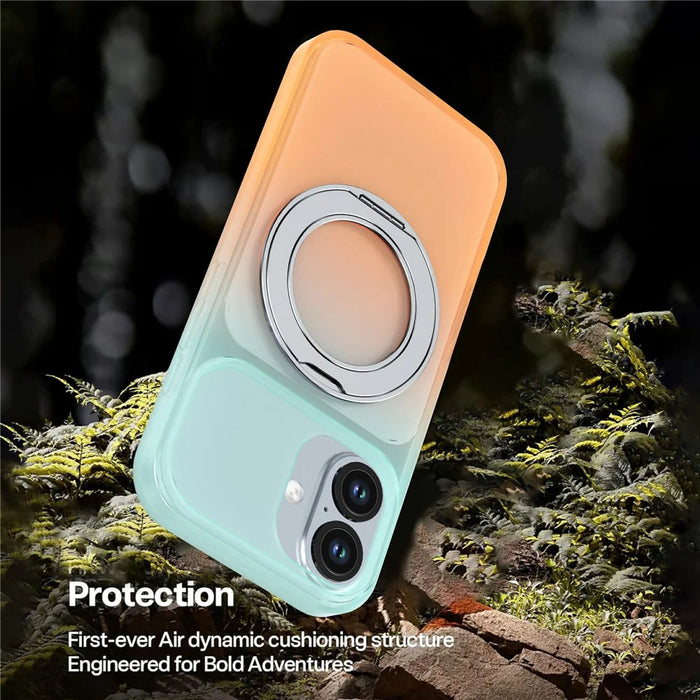 For iPhone 16 Magnetic Case Rotary Kickstand Gradient Color PC + TPU Phone Cover - Orange - 6