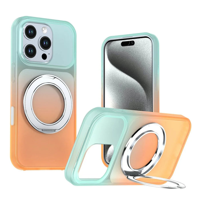 For iPhone 16 Pro Magnetic Case Rotary Kickstand Gradient Color PC + TPU Phone Cover - Orange - 1