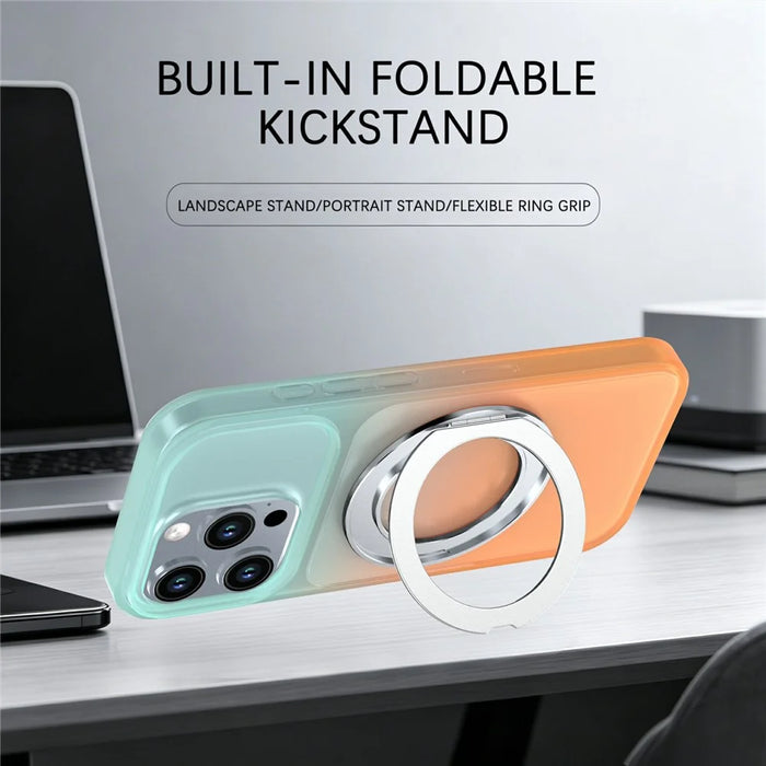 For iPhone 16 Pro Magnetic Case Rotary Kickstand Gradient Color PC + TPU Phone Cover - Orange - 3