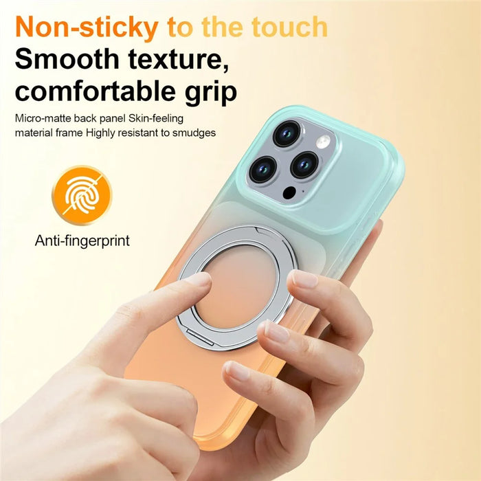 For iPhone 16 Pro Magnetic Case Rotary Kickstand Gradient Color PC + TPU Phone Cover - Orange - 5