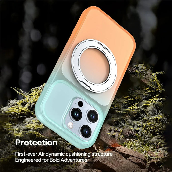 For iPhone 16 Pro Magnetic Case Rotary Kickstand Gradient Color PC + TPU Phone Cover - Orange - 6