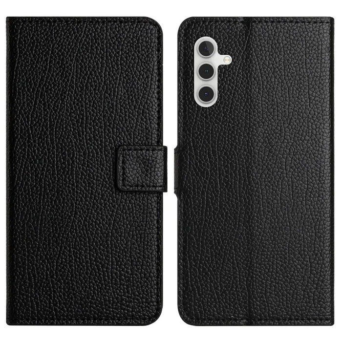 Litchi Texture PU Leather Case for Samsung Galaxy A34 5G, Magnetic Square Clasp Wallet Stand Function Cell Phone Cover - Black - 1