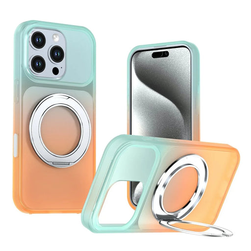 For iPhone 16 Pro Max Magnetic Case Rotary Kickstand Gradient Color PC + TPU Phone Cover - Orange - 1