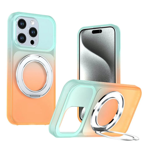 For iPhone 15 Pro Magnetic Case Rotary Kickstand Gradient Color PC + TPU Phone Cover - Orange - 1
