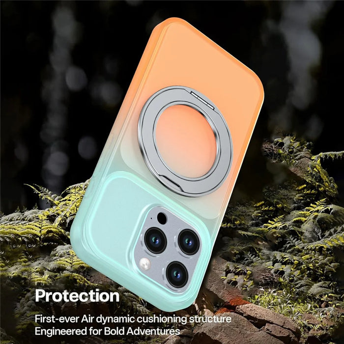 For iPhone 15 Pro Magnetic Case Rotary Kickstand Gradient Color PC + TPU Phone Cover - Orange - 6