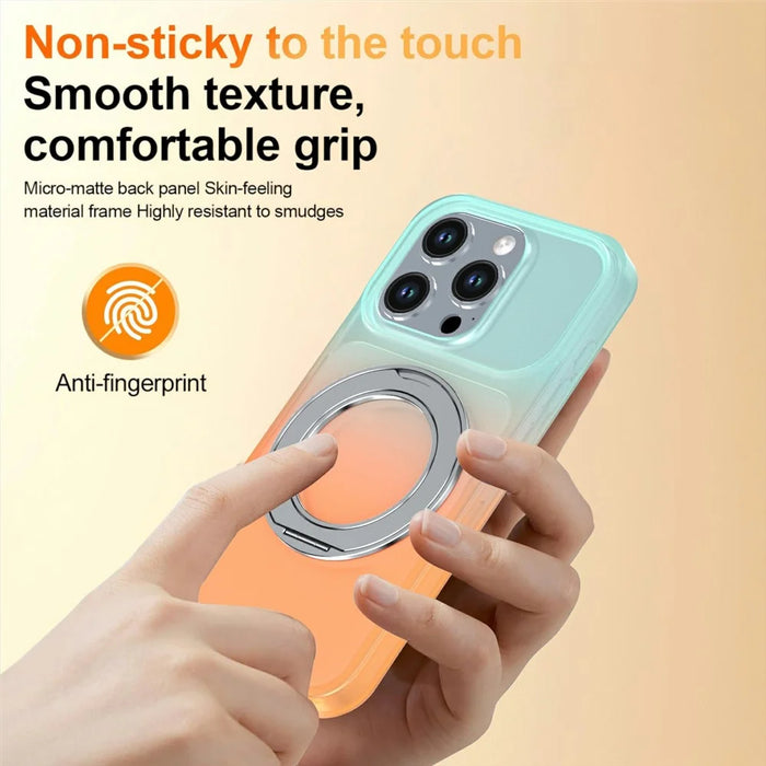 For iPhone 15 Pro Max Magnetic Case Rotary Kickstand Gradient Color PC + TPU Phone Cover - Orange - 5