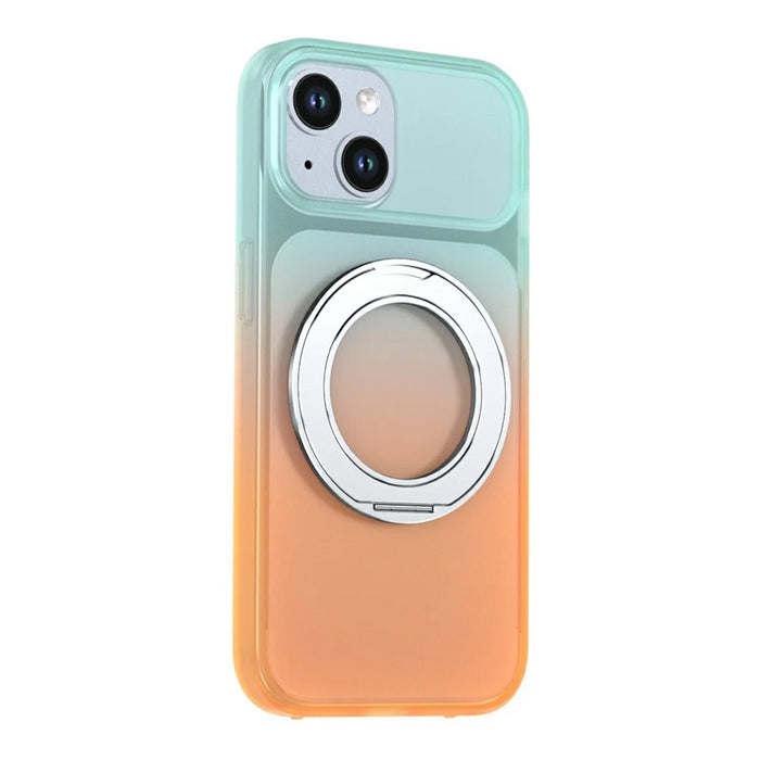 For iPhone 13  /  14 Magnetic Case Rotary Kickstand Gradient Color PC + TPU Phone Cover - Orange - 2