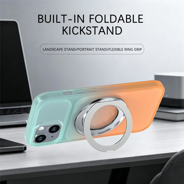 For iPhone 13  /  14 Magnetic Case Rotary Kickstand Gradient Color PC + TPU Phone Cover - Orange - 3