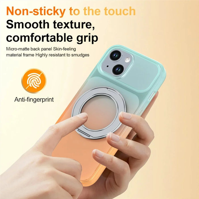 For iPhone 13  /  14 Magnetic Case Rotary Kickstand Gradient Color PC + TPU Phone Cover - Orange - 5