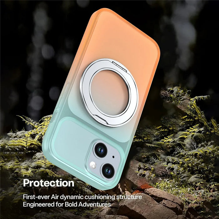 For iPhone 13  /  14 Magnetic Case Rotary Kickstand Gradient Color PC + TPU Phone Cover - Orange - 6