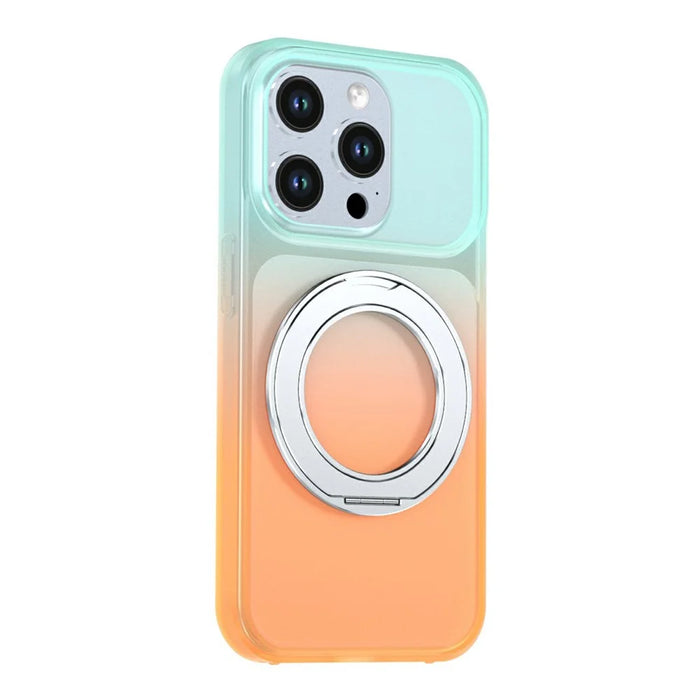 For iPhone 14 Pro Max Magnetic Case Rotary Kickstand Gradient Color PC + TPU Phone Cover - Orange - 2