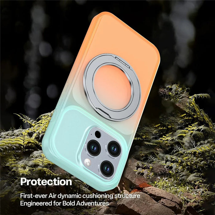 For iPhone 14 Pro Max Magnetic Case Rotary Kickstand Gradient Color PC + TPU Phone Cover - Orange - 6