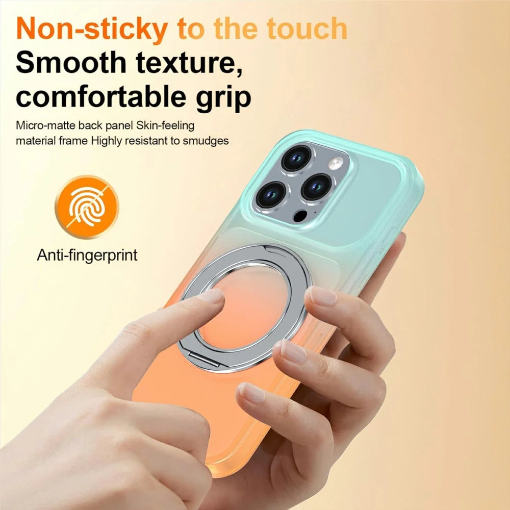 For iPhone 13 Pro Magnetic Case Rotary Kickstand Gradient Color PC + TPU Phone Cover - Orange - 5