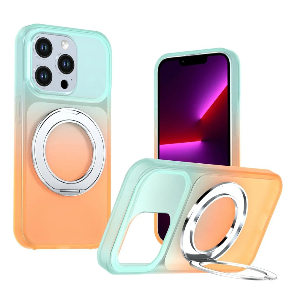 For iPhone 13 Pro Max Magnetic Case Rotary Kickstand Gradient Color PC + TPU Phone Cover - Orange - 1