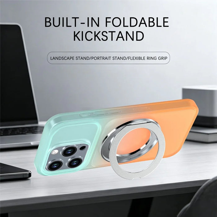 For iPhone 13 Pro Max Magnetic Case Rotary Kickstand Gradient Color PC + TPU Phone Cover - Orange - 3
