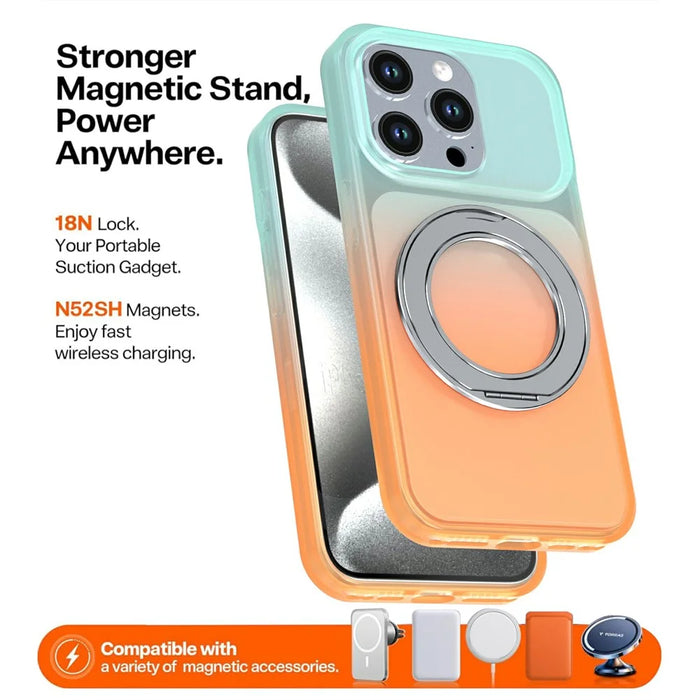 For iPhone 13 Pro Max Magnetic Case Rotary Kickstand Gradient Color PC + TPU Phone Cover - Orange - 4