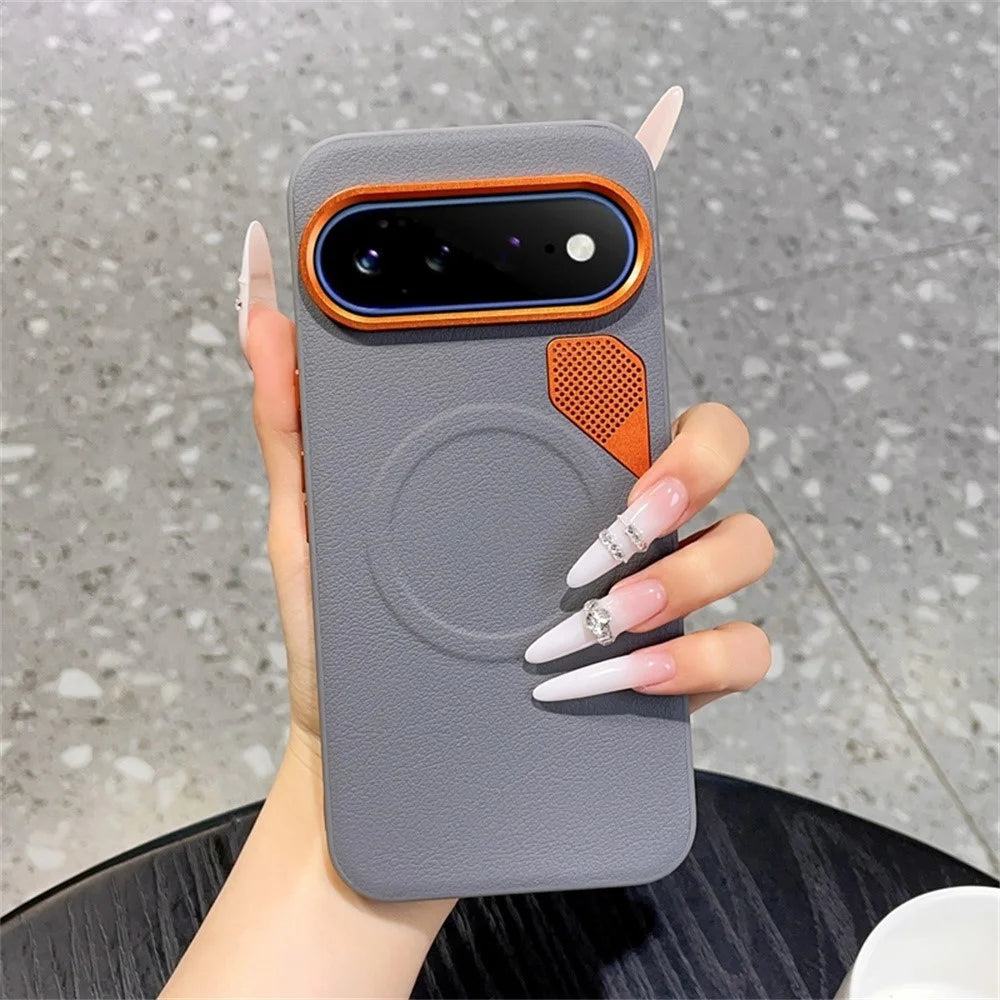 For Google Pixel 11 Pro XL Magnetic Case Leather Coated PC + TPU Phone Cover with Heat Dissipation Sheet - Grey - 1