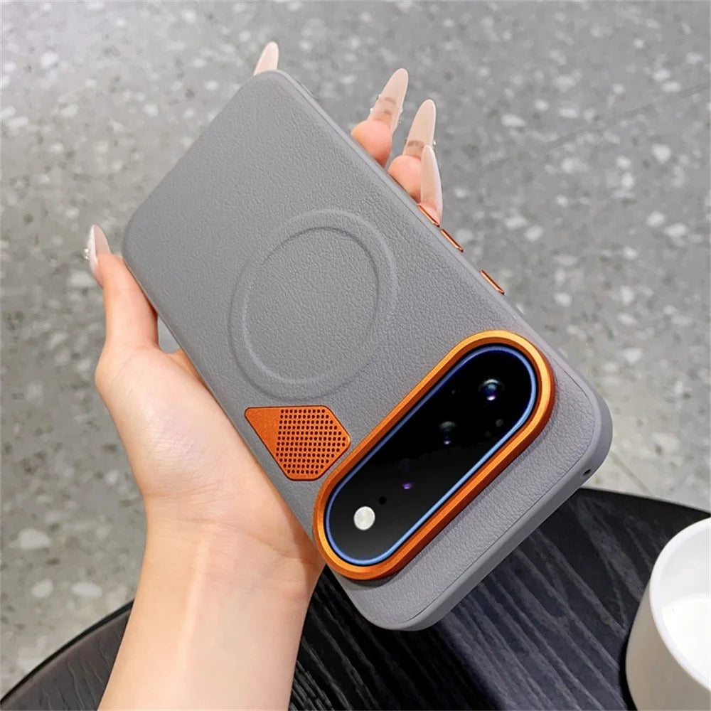 For Google Pixel 11 Pro XL Magnetic Case Leather Coated PC + TPU Phone Cover with Heat Dissipation Sheet - Grey - 3